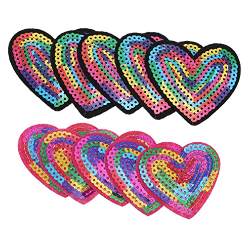 DOITOOL 10 Stück Farbige Pailletten Aufnäher Teiliges Herzförmige Applikationen für Diy Kleidung Bunte Flicken für Stoffe Taschen und Handarbeiten Hochwertige Details Langlebig und von DOITOOL