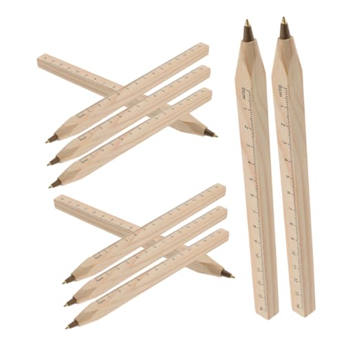 DOITOOL 10 Stück Holz Kugelschreiber mit Integriertem Maßstab Langlebige Tragbare Stifte für Schule Büro und Kreative Projekte für Lehrer und Mitarbeiter von DOITOOL