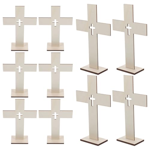DOITOOL 10 Stück Holzkreuz-Ornamente, Tischdekoration, religiöse Kreuz-Dekorationen mit Ständer für Taufe, Kirchenveranstaltungen, Zuhause und Partydekoration, 6. 61 x 4 63 x 1 134 cm von DOITOOL