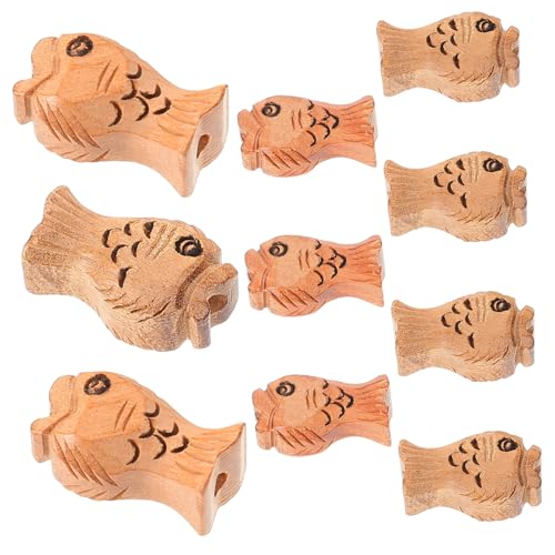 DOITOOL 10 Stück Holzperlen für Armbänder Fisch Perlen für Schmuckhersteller Herstellung Armbandzubehör Armbandperlen handgefertigte Perlen Holzperlen zum Basteln Schmuckperlen Hellbraun von DOITOOL