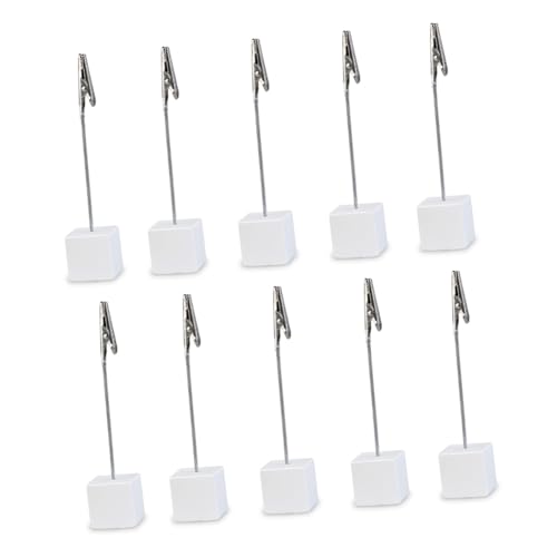 DOITOOL 10 Stück Memohalter mit Würfelbasis Weißer Resin und Edelstahl Notizhalter Kompakter Zettelhalter für Büro und Zuhause Hoher Fotoclip für Schreibtischorganisation von DOITOOL