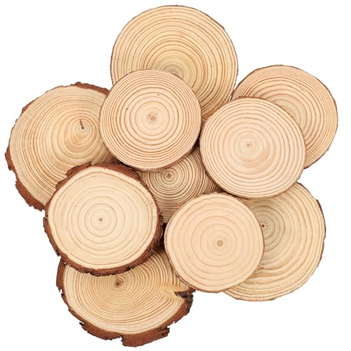 DOITOOL 10 Stück Teiliges Holzscheiben Anhänger aus Naturbelassenem Holz Multifunktionale Dekoringe zum Basteln und Aufhängen für DIY Handwerk und Weihnachtsdekoration von DOITOOL