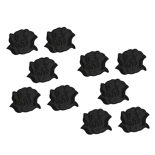 DOITOOL 10 Stück Teiliges Set Schwarze Blumen Stickerei Aufnäher zum Aufnähen Hochwertige Kleidung Patches Langlebige DIY Applikationen für Taschen Schuhe Hüte und Reparatur von DOITOOL