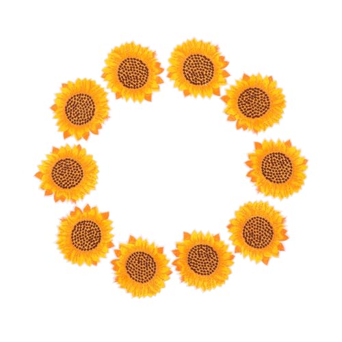 DOITOOL 10 Stück Teiliges Sonnenblumen Langlebige Bestickte Stoffaufnäher Praktische Kleidungspatches zum Aufbügeln für Taschen Jacken Hüte Schuhe und DIY deko von DOITOOL