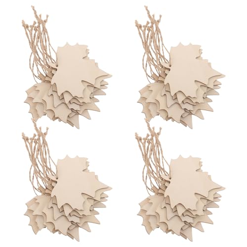 DOITOOL 100 Stück Ahornblatt-Holzscheiben – unbehandelte hölzerne Ahornblätter, Ausschnitte, Ornamente, leere Etiketten, Thanksgiving-Hängedekoration mit Seil für die Herbsternte von DOITOOL