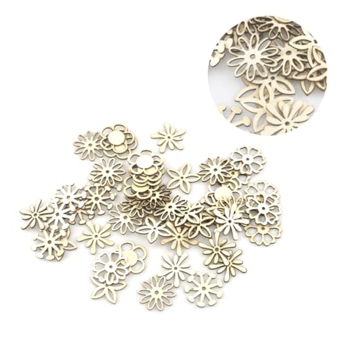 DOITOOL 100 Stück DIY Holzscheiben Blumenform Holzornamente zum Basteln Natürliche Holzteile für Kreative Dekoration Scrapbooking Handwerkszubehör von DOITOOL