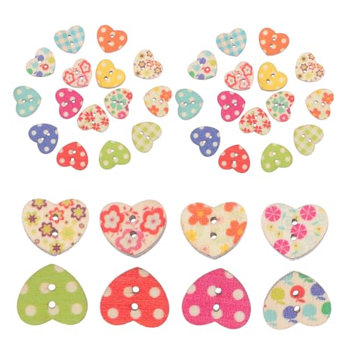 DOITOOL 100 Stück Herzform Holzknöpfe Bunte Diy Knöpfe für Nähen Scrapbooking Kartenherstellung und Kreative Dekorationen Langlebigem Holzmaterial von DOITOOL