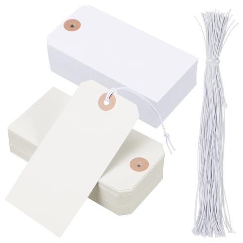 DOITOOL 100 Stück Kettenanhänger aus Papier Tag -Aufkleber hängend Tags für die Anzeige Stoff Hang -Tags Name nähen Kofferanhänger leere Beschriftungsschilder Preisschilder von DOITOOL
