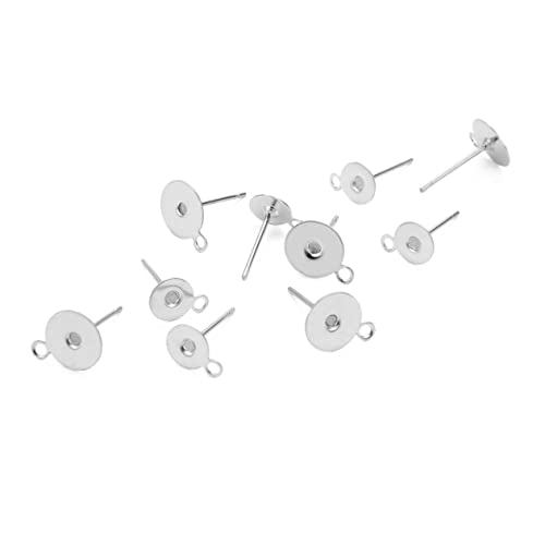 DOITOOL 100 Stück Ohrringstecker mit Flacher Basis und Ohrstecker mit Schlaufe zum Anhängen Silberfarbene Steckposten für DIY Schmuckherstellung und Ersatzteile von DOITOOL