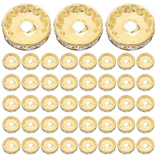 DOITOOL 100 Stück Rondelle-Abstandshalterperlen für die Schmuckherstellung, 12 mm, Strass-Kristallperlen, Abstandshalter für Armbänder, Stifte, DIY-Handwerk, golden von DOITOOL
