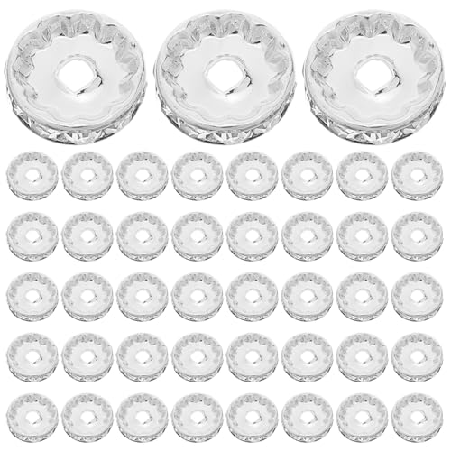 DOITOOL 100 Stück Rondelle-Abstandsperlen zur Schmuckherstellung, 12 mm, Strass-Kristallperlen, Abstandshalter für Armbänder, Stifte, DIY-Handwerk, Silber von DOITOOL