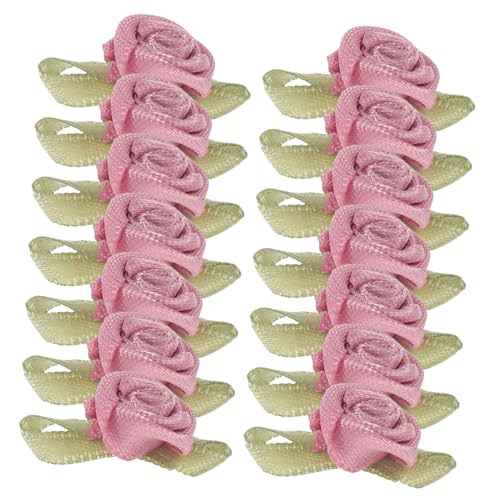DOITOOL 100 Stück Satinband Rosen mit Blättern Künstliche Stoffblumen für Basteln Vintage Stoffrosen für Hochzeit Deko DIY Applikationen zum Nähen und Verzieren Dunkles Altrosa von DOITOOL