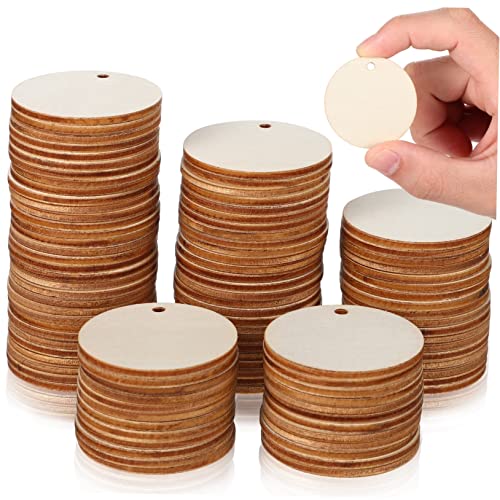DOITOOL 100 Stück Unbehandelte Holzscheiben Runde Holzrohlinge Blanko Holzanhänger Zum Basteln DIY Pflanzenetiketten Vielseitige Dekoration Für Handwerk Und Heimgestaltung von DOITOOL