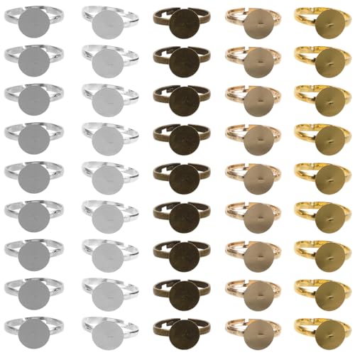 DOITOOL 100 Stück Verstellbare Flache Runde Cabochon Ringbasis aus Metall Blank Lünette Tray für DIY Schmuckherstellung Stabile Ringplattform mit Vielseitiger Edelstein kompatibilität von DOITOOL