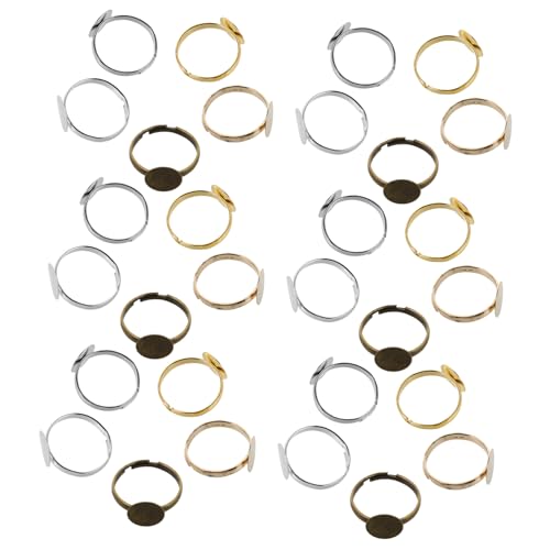 DOITOOL 100 Stück Verstellbare Ringbasis Metall Rund Flach Cabochon Lünette Blank Schmuck Rohlinge für DIY Schmuckherstellung Fingerring Zubehör mit Farben Set von DOITOOL
