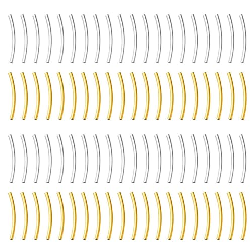DOITOOL 100 Stück gebogene Röhrenperlen: Lange, gebogene Röhrennudel-Abstandsperlen zum Basteln von Schmuck für DIY-Armbänder, Fußkettchen, Halsketten und Ohrringe, Schmuck-Abstandshalter von DOITOOL