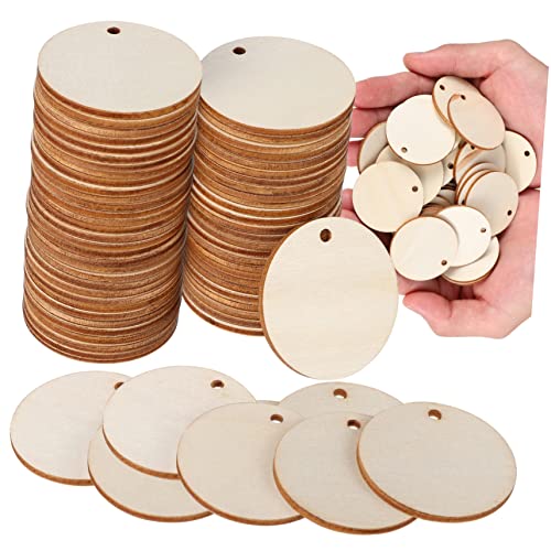 DOITOOL 100Stücke Blanko Holzscheiben Unvollendete Holzanhänger für DIY Basteln Hochzeit Weihnachten Dekoration Natürliche Holzscheiben zum Bemalen und Gestalten von DOITOOL