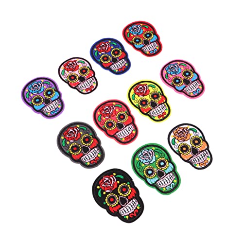 DOITOOL 11 Stück Teiliges Gestickter Skull Aufnäher mit Hot Melt Kleber Kreative Bunte Stoffpatches zum Aufbügeln oder Aufnähen für Jacken Taschen Hüte DIY Reparatur und Punk Style von DOITOOL