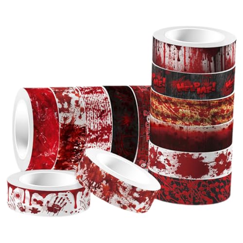 DOITOOL 12 Rollen Blutiges Handklebeband Halloween Bastelbedarf Scrapbook DIY Klebebänder Dekoration Gruseliges Halloween Dekoband Farbe Hey Bloody von DOITOOL