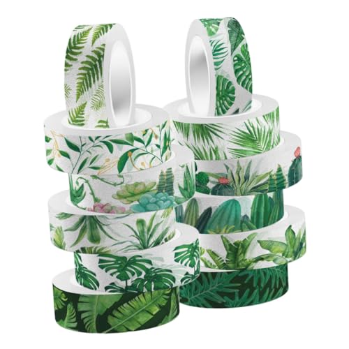 DOITOOL 12 Rollen Pflanzenband Dekorationsband dekorative Bandblätter Blumenband farbig Notebook-Klebeband Bastelband grüne Klebeband Notizbuch DIY Washi Tape Grünes Washi-Tape Aufkleber von DOITOOL
