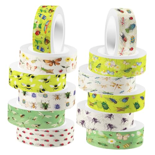 DOITOOL 12 Rollen Transparentes Rollband Sammelalbum Junk-Journal Streifen farbig Dekoration Journaling-Washi-Tape Washi-Tape süß Washi Tape Scrapbooking Tape bedrucktes Band Aufkleber von DOITOOL