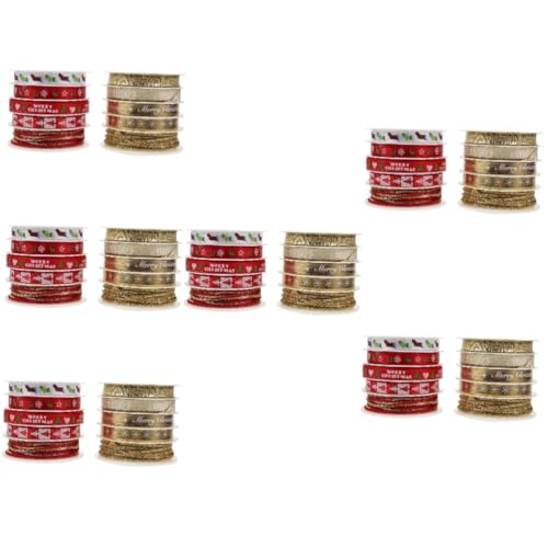 DOITOOL 12 Sätze Weihnachtsgeschenkbänder aus Langlebigem Polyester Bedruckte Geschenkverpackungsbänder in Rot und Gold Vielseitige Weihnachtsdeko für Baum Kranz und DIY Bastelprojekte von DOITOOL