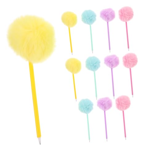 DOITOOL 12 Stück Teiliges Bunte Pompon Kugelschreiber Kreative Flauschige Schreibstifte für Schule Büro Studenten mit Dekorativem Auffälligem Design und Spielerischem Schreibkomfort von DOITOOL