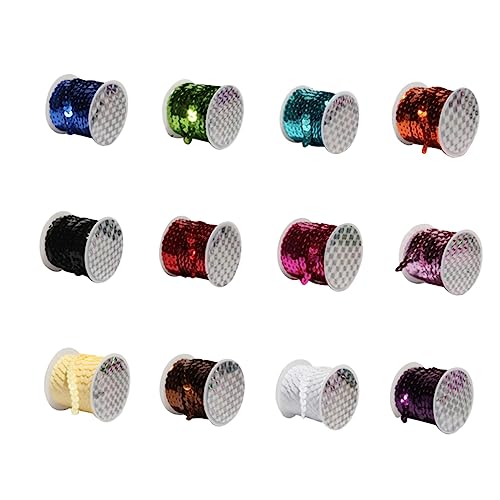 DOITOOL 12 Stück Teiliges Paillettenband mit Flachsequins Orange Lila Kaffee Creme Rot Türkis Fuchsia und Grasgrün für Diy Bastelprojekte und Hochzeitsdekoration von DOITOOL