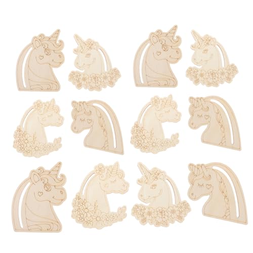 DOITOOL 12 Stück Teiliges Unlackierte Holz einhornformen für Kreative Bastelprojekte DIY Bemalbare Holzplatten Handgefertigte Holzdeko zum Bemalen und Dekorieren von DOITOOL