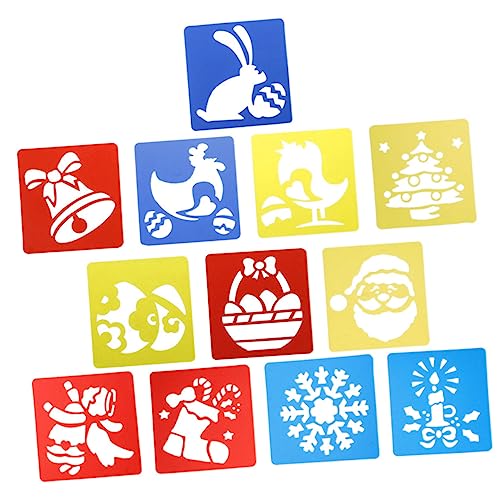 DOITOOL 12 Stück Teiliges Weihnachts Malschablonen aus Robustem Kreative Hohle Zeichenschablonen mit Festlichen Motiven für DIY Malerei Karten und Dekoration zu Zufällige Farbe von DOITOOL