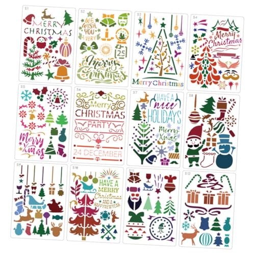 DOITOOL 12 Stück Teiliges Weihnachts-schablonen Langlebigem Kunststoff Wiederverwendbare Malvorlagen für Diy-fensterbilder Scrapbooking und Festliche Dekorationen zu Weihnachten von DOITOOL