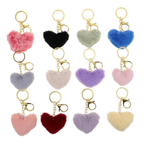 DOITOOL 12Stücke Pompom Schlüsselanhänger mit Flauschigen Bällen Taschenanhänger Herzform Auto und Handtaschen Dekoration für und Persönliche von DOITOOL