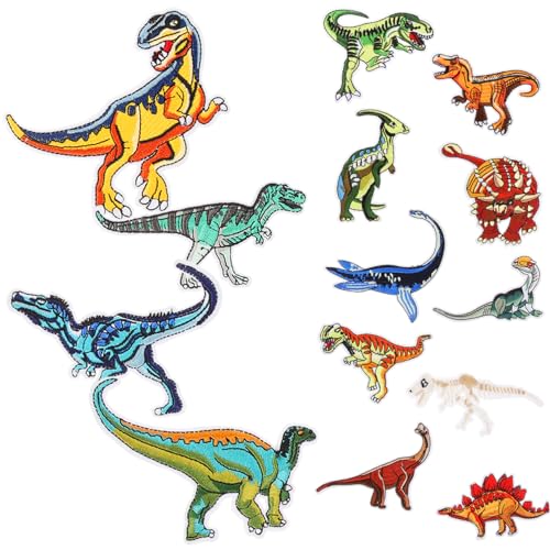 DOITOOL 14 Stück Teiliges Dinosaurier Aufnäher zum Aufbügeln und Annähen Kreative DIY Kleidungspatches mit Bunten Cartoon-tiermotiven zum Reparieren und Dekorieren von Jeans Rucksäcken von DOITOOL