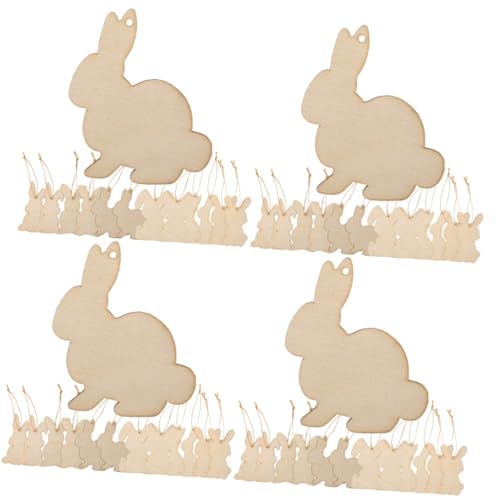 DOITOOL 144 Stk Unvollendete Holzscheiben Hasenform für Diy Ostern Bastelprojekte Ungelackierte Holzanhänger mit Schnur für Kreative Osterdekorationen von DOITOOL