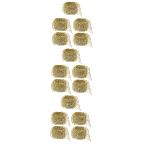 DOITOOL 15 Stk. Teiliges Weihnachtsband Gold Glitzerndes Mesh Geschenkband mit Drahtkante Vielseitig Zuschneidbar für DIY Dekoration Geschenkverpackung Festliche Bastelarbeiten von DOITOOL