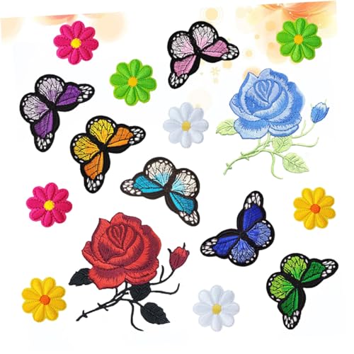 DOITOOL 16 Stck Teiliges Bunte Blumen Patches zum Aufbügeln Bestickte Schmetterling Applikationen aus Strapazierfähigem für Jeans Hüte Taschen Schuhe und DIY Kleidung Dekoration von DOITOOL