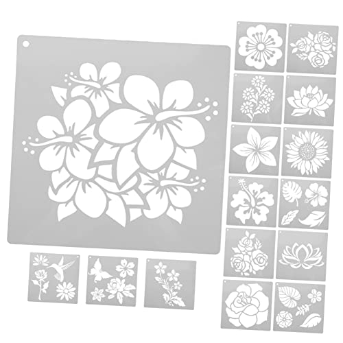 DOITOOL 16 Stück Malvorlage Für Schablonen Zum Malen Willkommen Zeichnung Blumenschablone Hochzeit Blätter Blumen- Anlage Große Wandschablonen Pflanzen Schablonen Das Haustier von DOITOOL