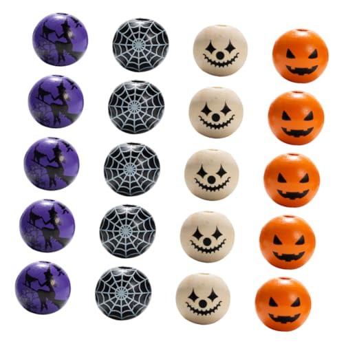 DOITOOL 160 Stück Halloween Holzperlen für Diy Bunte Holzkugeln mit Verschiedenen Designs für Bastelprojekte und Dekoration für Partys und Kreative Projekte von DOITOOL