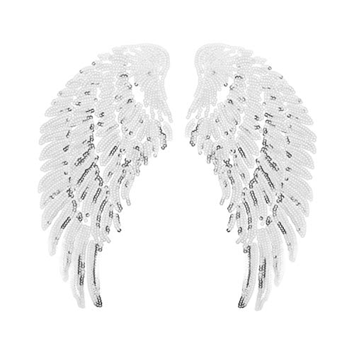 DOITOOL 1Paar Wings Pailletten Patches Set Engel Flügel Applikationen für DIY Kleidung Aufbügelbare Stoffdekor für Jacken Taschen und Mehr Silberne Pailletten von DOITOOL