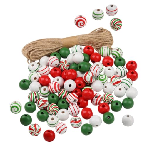 DOITOOL 1Satz Holzperlen für Weihnachten Holzperlen mit Hanfseil für DIY Girlanden und Schmuckherstellung Bastelmaterialien für Festliche von DOITOOL