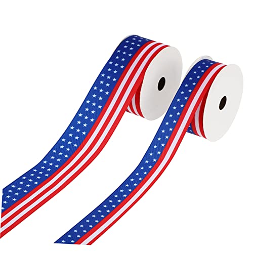 DOITOOL 2 Rollen 10 Banddekoration Streifen dekorativ Verpackungsband selber machen Sterne Themenbänder der amerikanischen Flagge Party-Geschenkbänder Polyester von DOITOOL