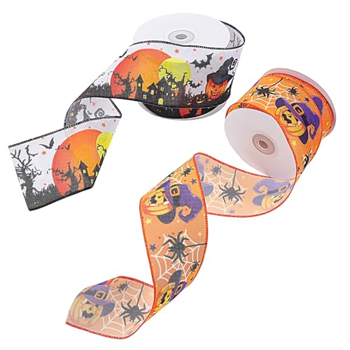 DOITOOL 2 Rollen Halloween Dekoratives Satinband mit Drahtkante À Yards Polyester und Eisen Draht Motiv Geschenkverpackung Bastelband für Schleifen Kleidung und Haaraccessoires DOITOOL 2 Rollen Halloween Dekoratives Satinband mit Drahtkante À Yards Polyester und Eisen Draht Motiv Geschenkverpackung Bastelband für Schleifen Kleidung und Haaraccessoires von DOITOOL