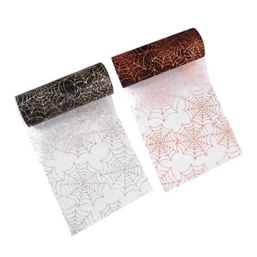DOITOOL 2 Rollen Halloween Tüllband Leicht Atmungsaktiv Spinnennetz Druck DIY Basteln Dekoration für Halloween Party Schwarz Orange Schwarz Gold von DOITOOL