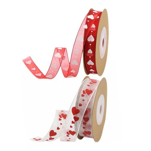 DOITOOL 2 Rollen Hochwertige Liebe Herz Bedruckte Verpackungsbänder Kreative DIY Geschenkbänder für Valentinstag Hochzeiten Robuste Elastische Ripsbänder mit Einzigartigem Design von DOITOOL