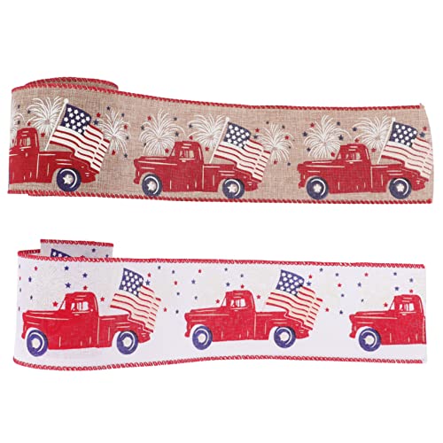 DOITOOL 2 Rollen Independence Day Band Patriotisches Geschenkband Schleifenband für DIY Dekorationen Haaraccessoires Festtagsfeier Amerikanischer Nationalfeiertag von DOITOOL