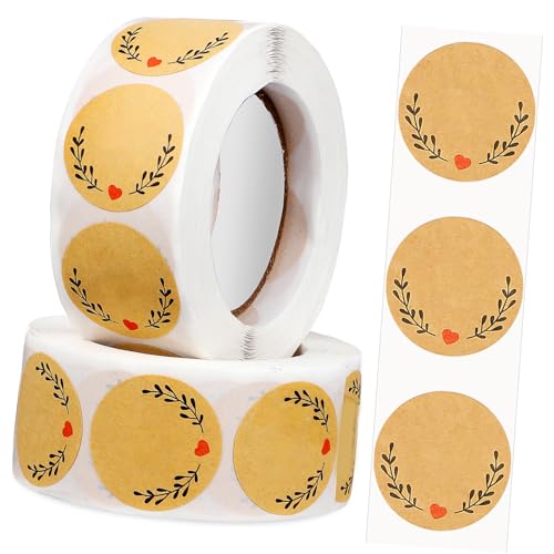 DOITOOL 2 Rollen Runde Kraftpapier Aufkleber Handgemachte Etiketten für Backverpackungen Geschenktüten und DIY Projekte Aufkleber pro Rolle Vielseitig Einsetzbar für Persönliche und von DOITOOL