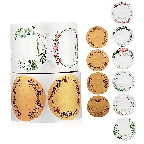 DOITOOL 2 Rollen Selbstklebende Etiketten im Wreath Design Aufkleber pro Rolle für Dekoration Marmeladengläser und Briefumschläge Weiß Braun von DOITOOL
