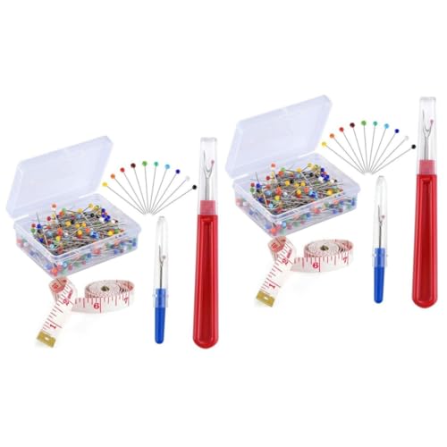 DOITOOL 2 Sätze Große Glaskopf Pinnnadeln mit Nähwerkzeug mit Nahttrenner Maßband und Kreuzstich Werkzeugen für Anfänger der Handstickerei und DIY Projekte Zufällige Farbe von DOITOOL