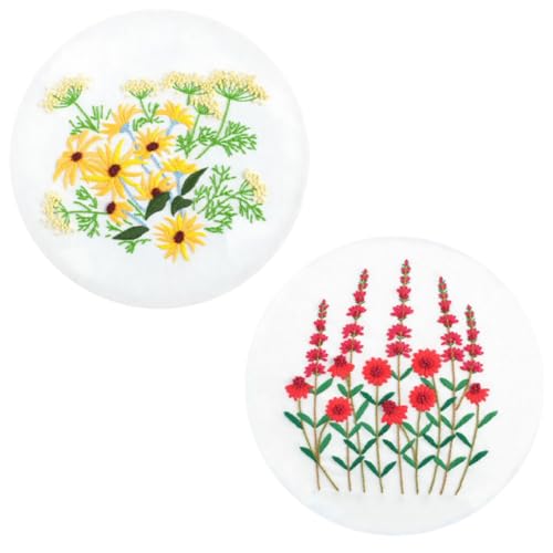 DOITOOL 2 Satz Blumenmuster Stickset für Diy Kunstprojekte Teiliges Set mit Nadeln und Bunten Fäden für Bastel Enthusiasten Einfach zu für Handwerk von DOITOOL