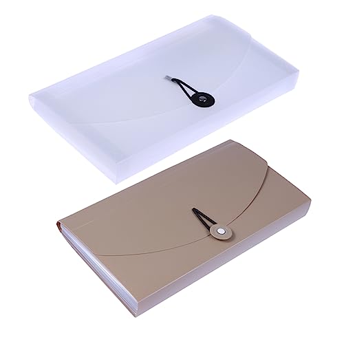 DOITOOL 2 Stück Fächermappe aus PP Material Erweiterbare Dokumenten Organizer mit Gummiband Halbtransparent und Khaki für Büro und Zuhause für Verträge und Unterlagen von DOITOOL